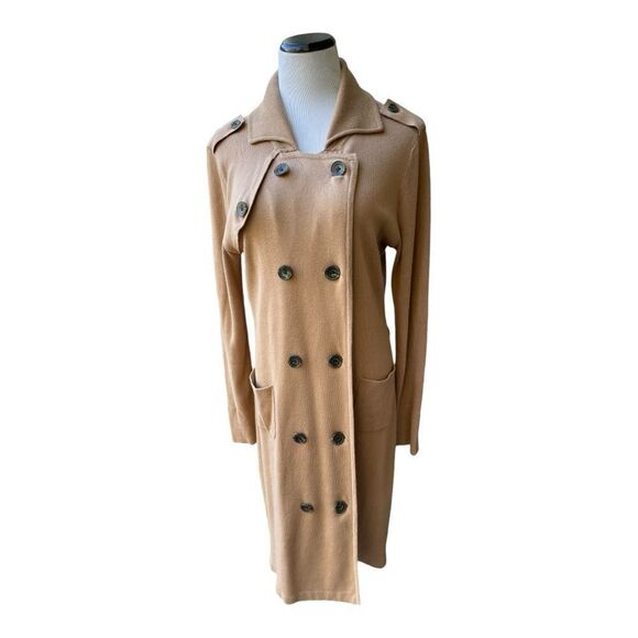 CAbi Camel Knit Duster Coat L Longline Sweater Jacket Cozy Fall Neutral Classic - Picture 1 of 7